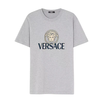 Versace Logo Print Crew Neck T-Shirt Grey 1014226-1A10088-1E090