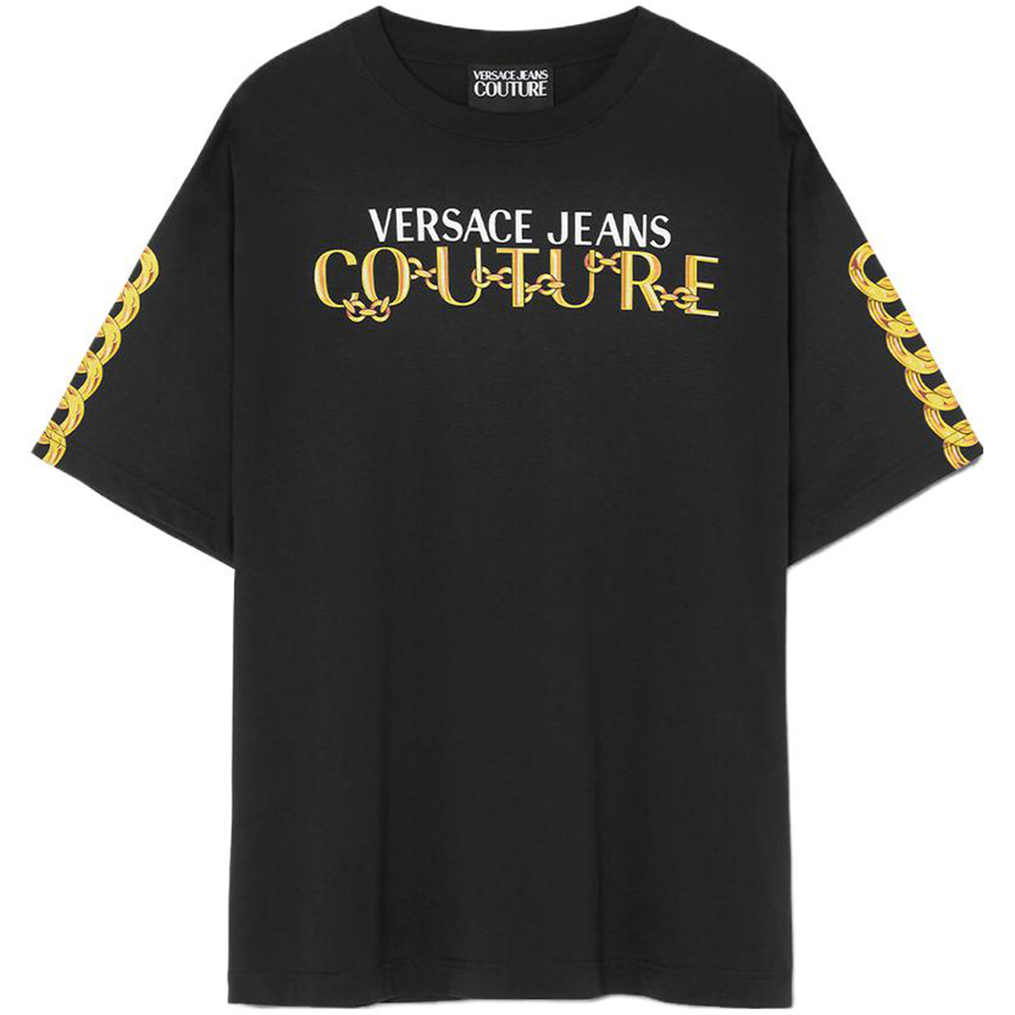 VERSACE  Logo Print Crewneck Short Sleeve T-Shirt - Black E75GAHF01-ECJ00F-EG89