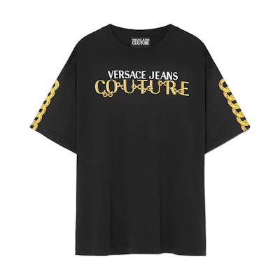 VERSACE Logo Print Crewneck Short Sleeve T-Shirt - Black E75GAHF01-ECJ00F-EG89