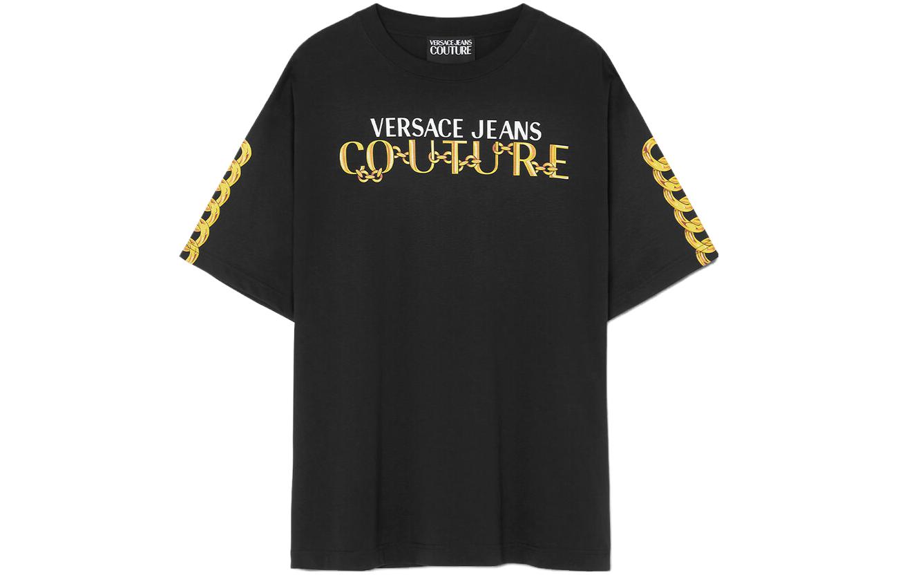 Order 베르사체 로고 프린트 크루넥 반팔 티셔츠 - 블랙 E75GAHF01-ECJ00F-EG89