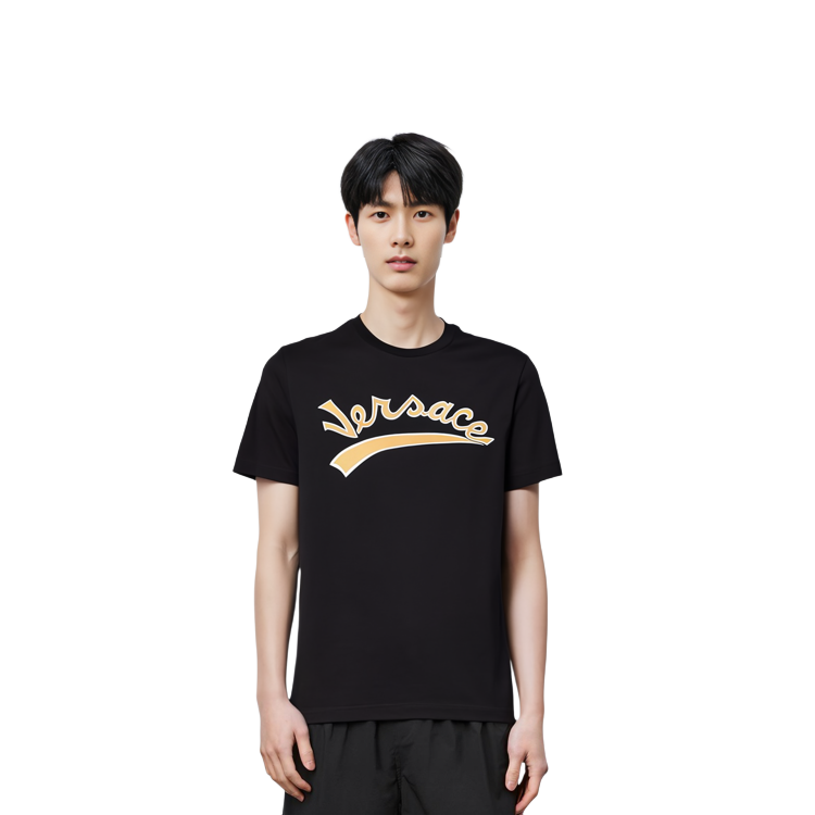Shop VERSACE 徽標印花短袖圓領T恤 A87082S-A232949-A008