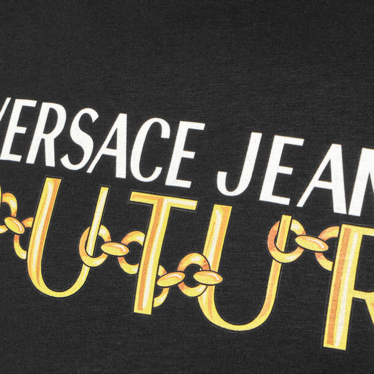 Sizing 베르사체 로고 프린트 크루넥 반팔 티셔츠 - 블랙 E75GAHF01-ECJ00F-EG89