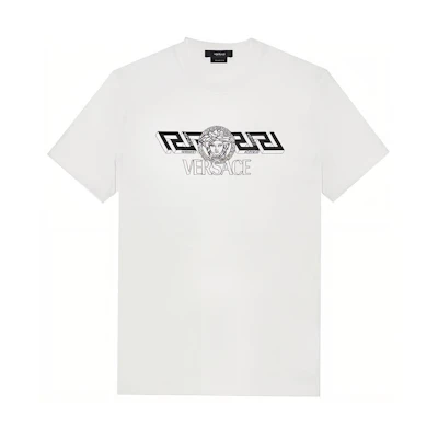 VERSACE Logo Print Short Sleeve Crewneck T-Shirt - White Casual Tee 1003906-1A02800-1W000
