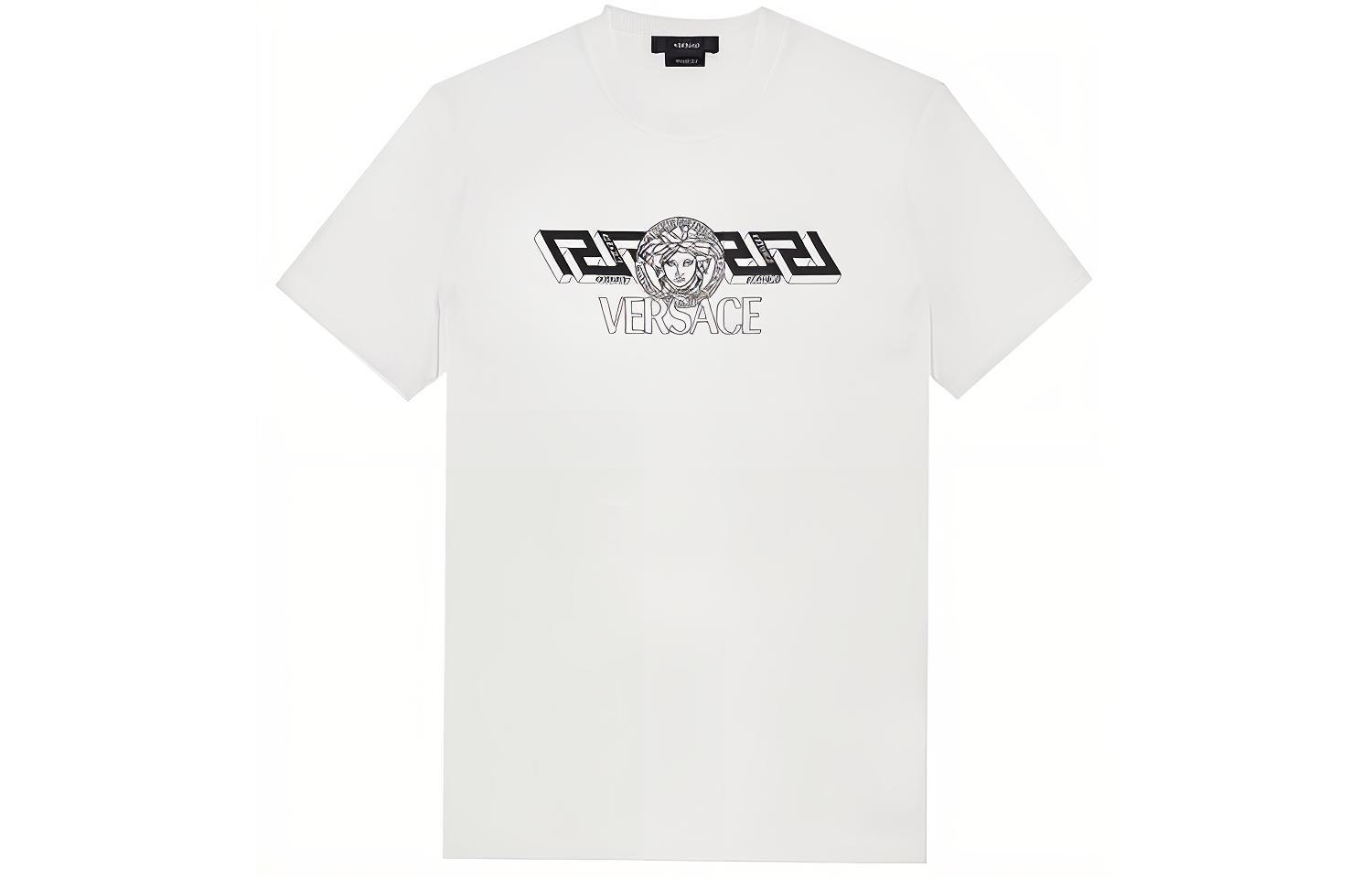 Order VERSACE  Logo Print Short Sleeve Crewneck T-Shirt - White Casual Tee 1003906-1A02800-1W000