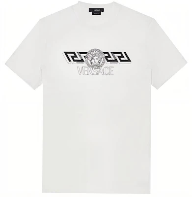 VERSACE Logo Print Short Sleeve Crewneck T-Shirt - White Casual Tee 1003906-1A02800-1W000 Order VERSACE Logo Print Short Sleeve Crewneck T-Shirt - White Casual Tee 1003906-1A02800-1W000