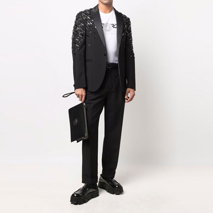 Shop VERSACE  Logo Print Short Sleeve Crewneck T-Shirt - White Casual Tee 1003906-1A02800-1W000