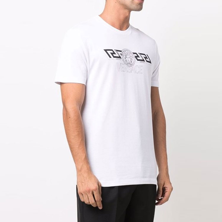 Purchase VERSACE  Logo Print Short Sleeve Crewneck T-Shirt - White Casual Tee 1003906-1A02800-1W000