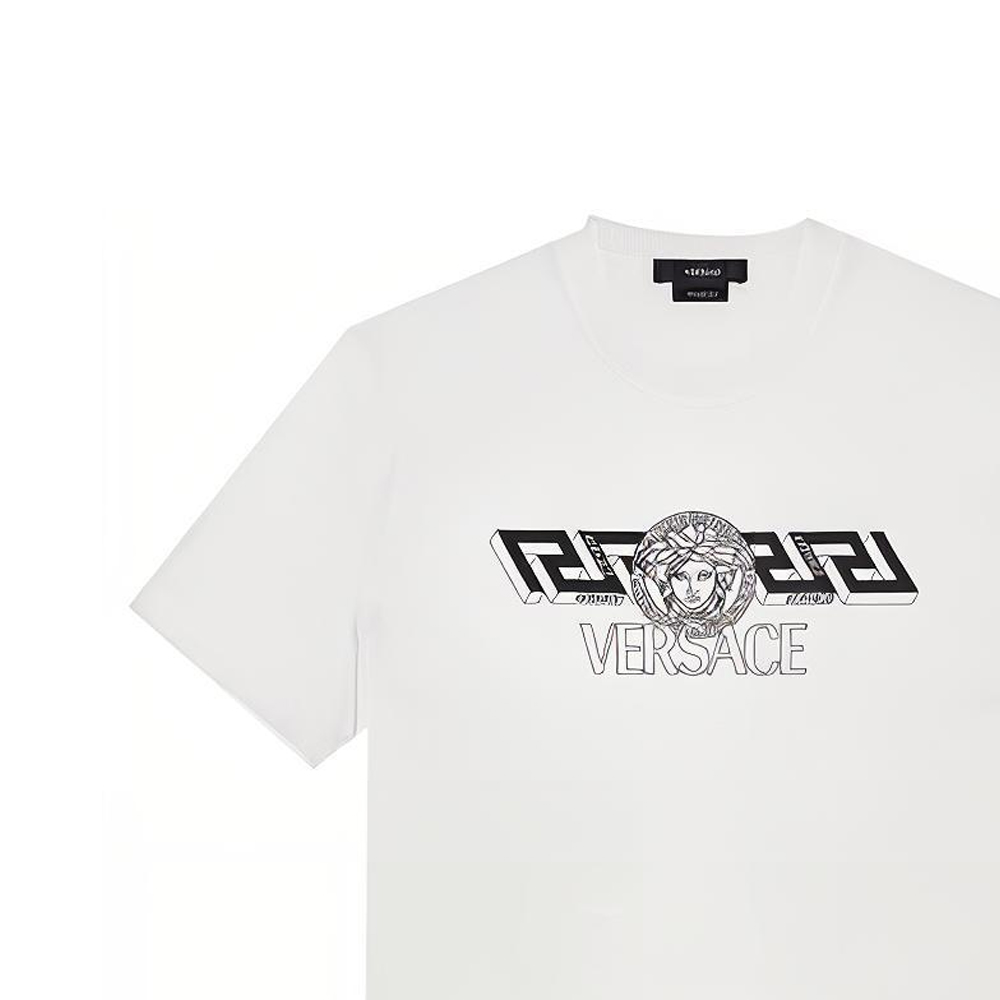 Sizing VERSACE  Logo Print Short Sleeve Crewneck T-Shirt - White Casual Tee 1003906-1A02800-1W000