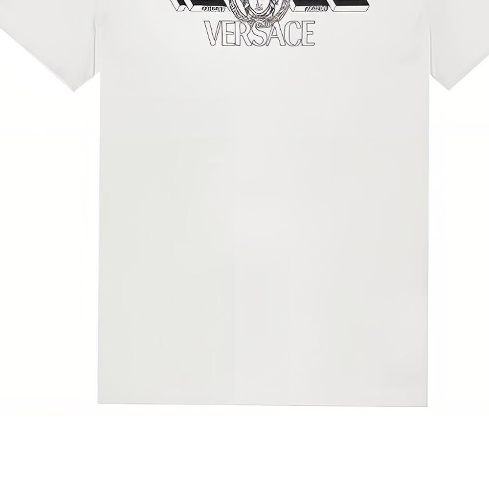 Cheap VERSACE  Logo Print Short Sleeve Crewneck T-Shirt - White Casual Tee 1003906-1A02800-1W000