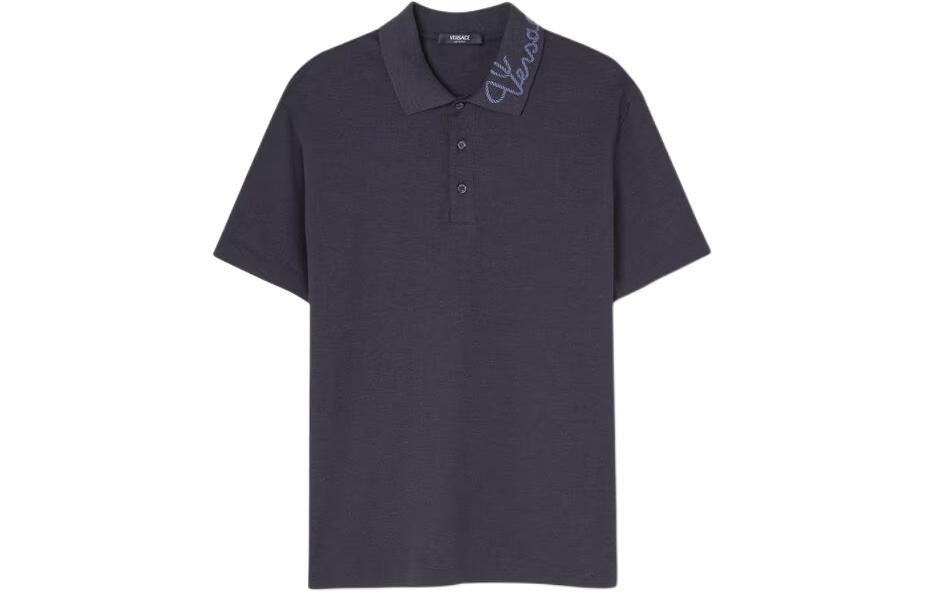 VERSACE  Logo Print Short Sleeve Polo Shirt - Dark Gray 1013906-1A09798-1E880