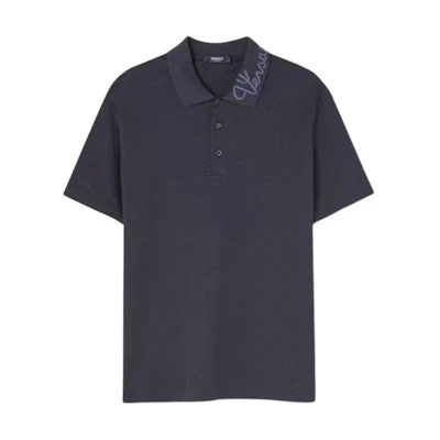 VERSACE Logo Print Short Sleeve Polo Shirt - Dark Gray 1013906-1A09798-1E880