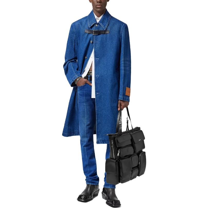 Lookbook VERSACE 藍色丹寧長外套 單排扣休閒外套 1010997-1A07987-1D520