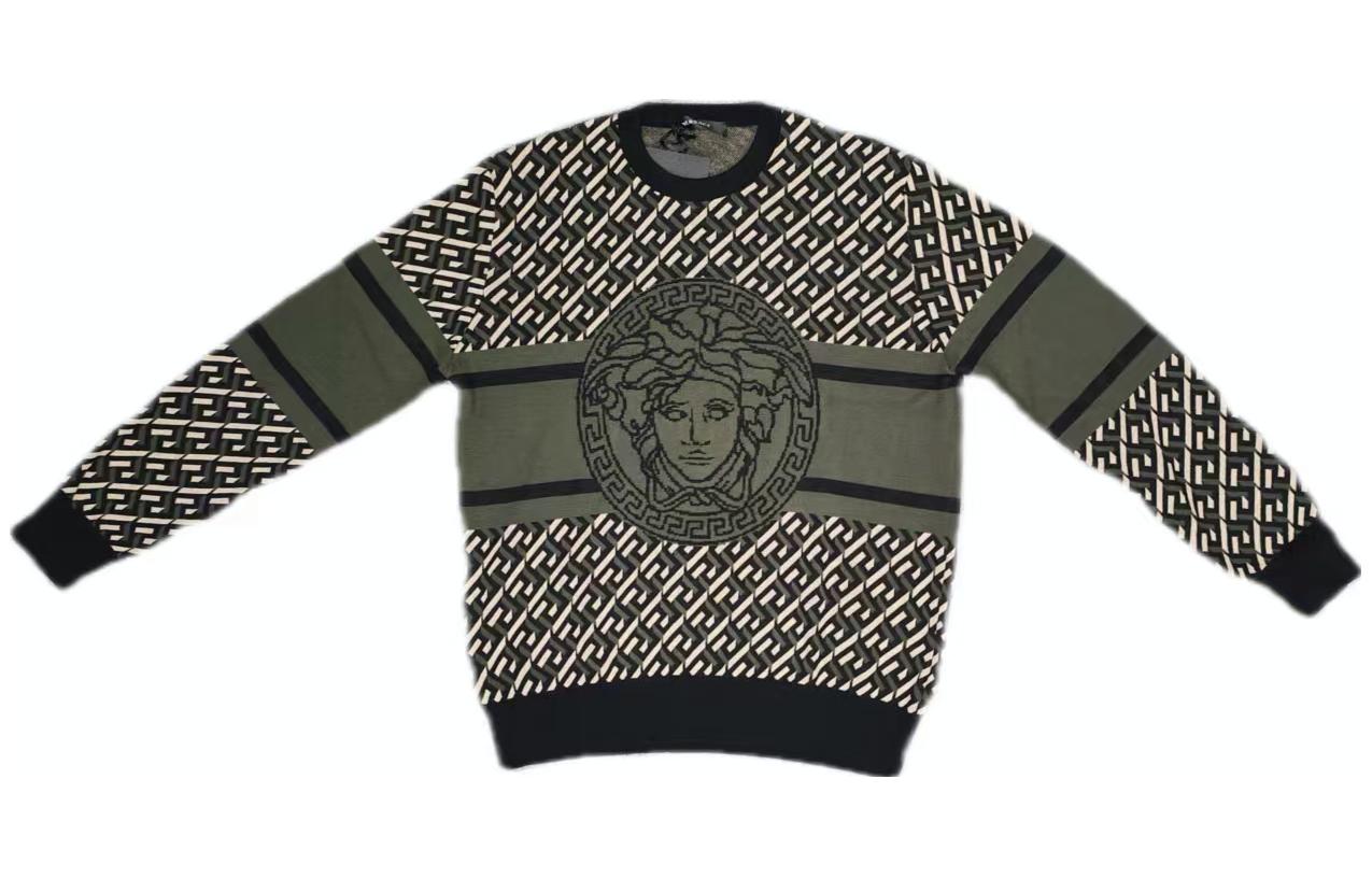 VERSACE  Medusa Jacquard Crewneck Pullover Sweater - Green 1008136-1A05826-5B150