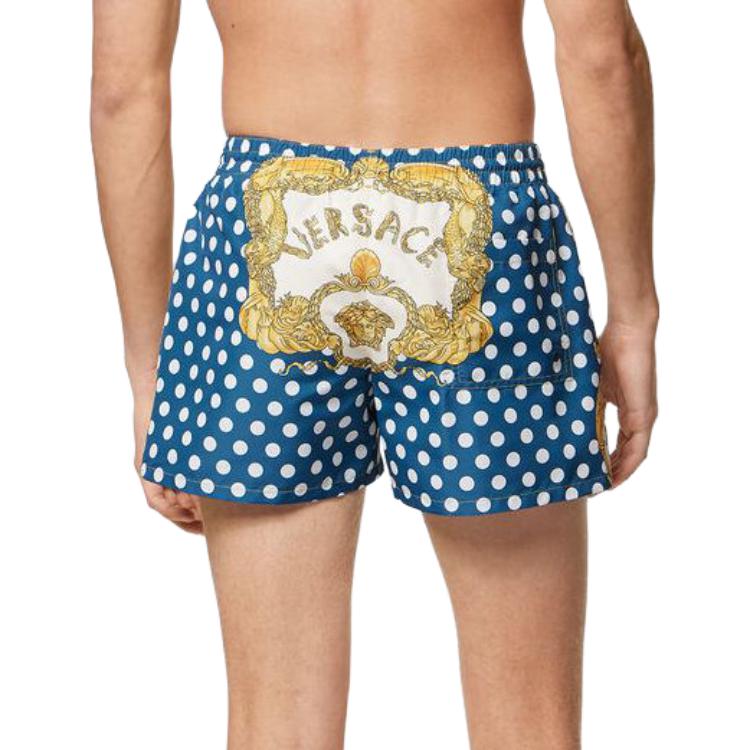 Shop VERSACE 多色抽繩字母印花泳褲 1002516-1A07856-5V510