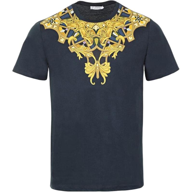 VERSACE  Navy Blue Logo Print Crewneck T-Shirt V800683-VJ00236-V7023