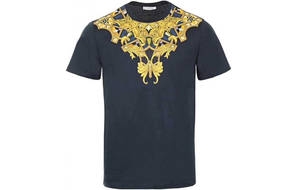 Order ヴェルサーチ ネイビーブルー ロゴプリント クルーネックTシャツ V800683-VJ00236-V7023