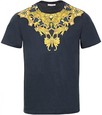 ヴェルサーチ ネイビーブルー ロゴプリント クルーネックTシャツ V800683-VJ00236-V7023 Order ヴェルサーチ ネイビーブルー ロゴプリント クルーネックTシャツ V800683-VJ00236-V7023