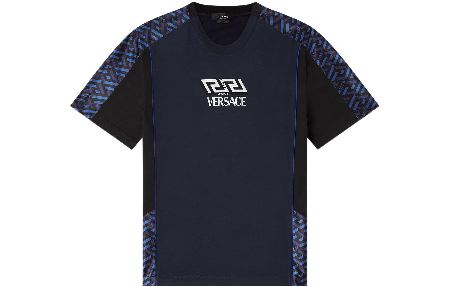 VERSACE  Navy Blue Logo Print Graphic Short Sleeve T-Shirt. 1001806-1A01452-1U610