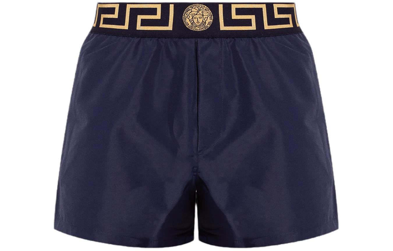 Order ヴェルサーチ ネイビーブルーローライズルーズスイムトランクス レタープリントデザイン ABU01022-A232415-A70W0