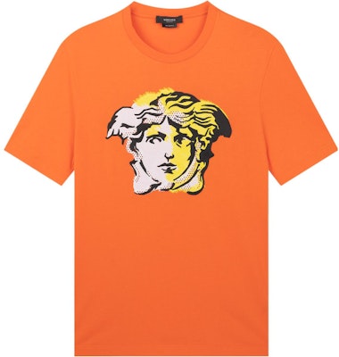 ヴェルサーチ オレンジ クルーネックTシャツ 刺繍&ラインストーンデザイン A87376-A228806-A1202 Order ヴェルサーチ オレンジ クルーネックTシャツ 刺繍&ラインストーンデザイン A87376-A228806-A1202