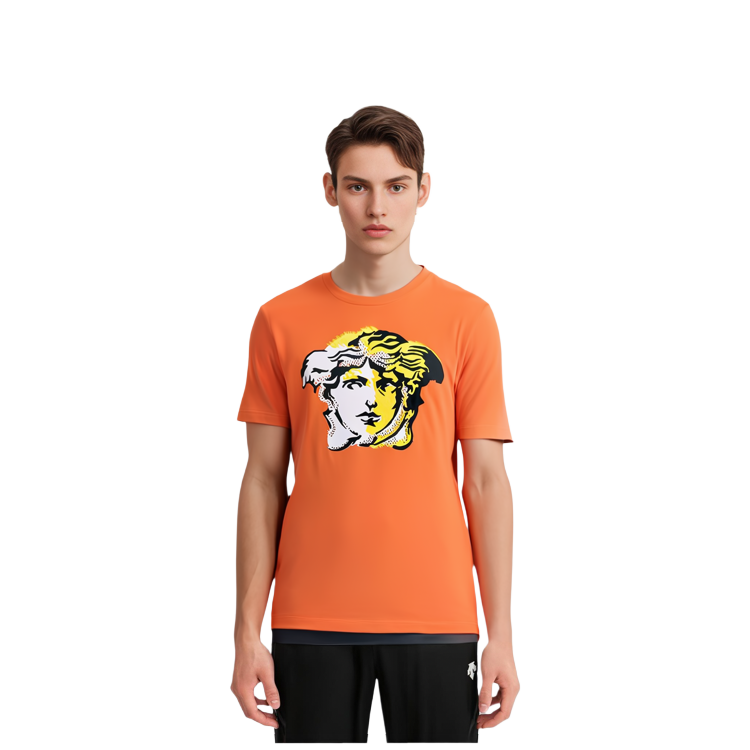 Purchase ヴェルサーチ オレンジ クルーネックTシャツ 刺繍＆ラインストーンデザイン A87376-A228806-A1202