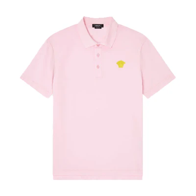 VERSACE Pink Polo Shirt with Solid Color and Medusa Embroidery. A87427-A237141-2P810