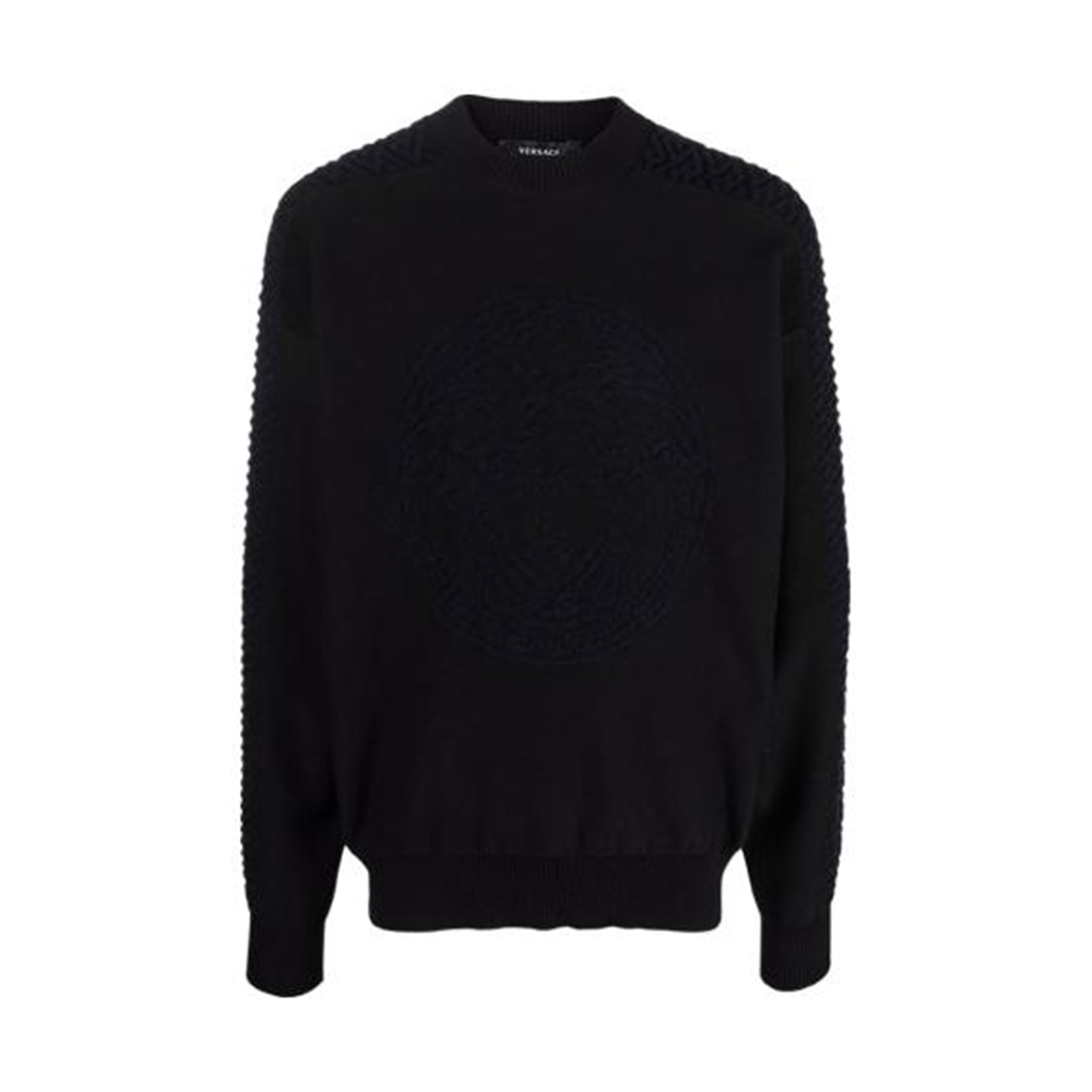 VERSACE  Pullover Sweatshirt Black Greek Pattern Print 1003120-1A02223-1B000
