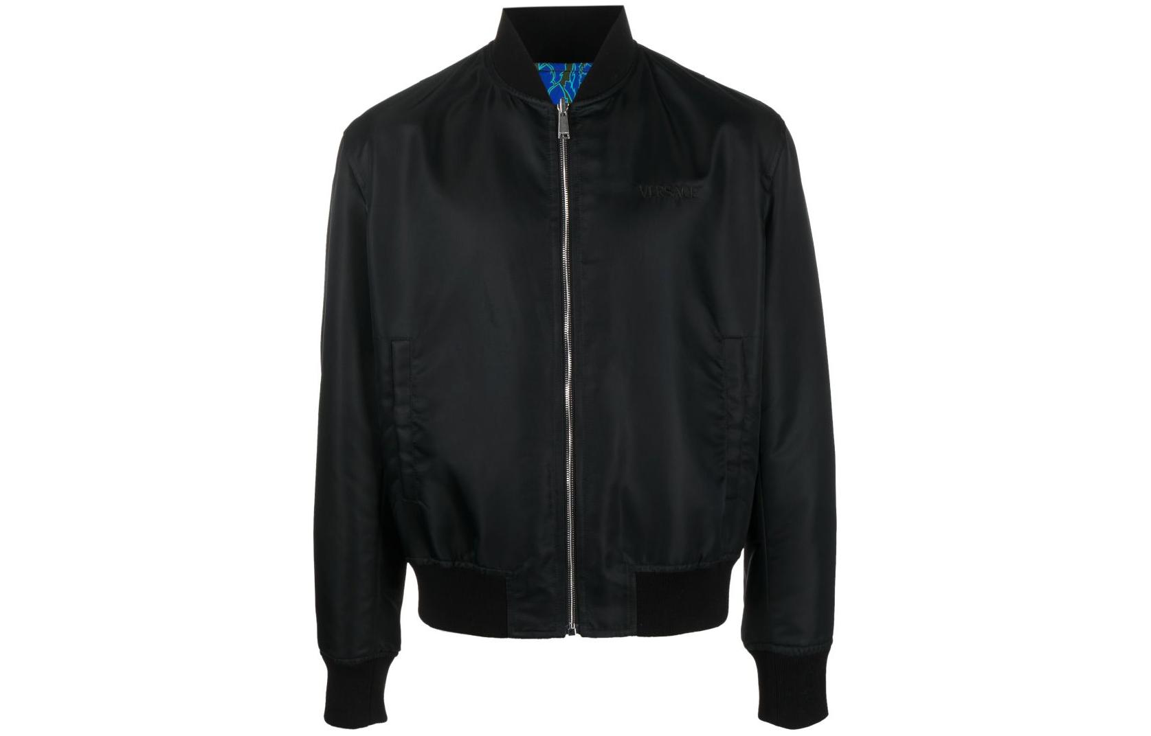 VERSACE  Reversible Bomber Jacket Zip-Up Blue/Black Casual Outerwear 1008619-1A07678-5K130