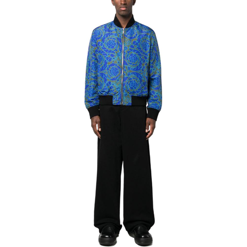 Shop VERSACE  Reversible Bomber Jacket Zip-Up Blue/Black Casual Outerwear 1008619-1A07678-5K130