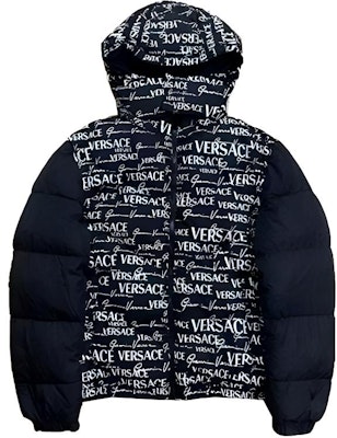 VERSACE Reversible Letter Print Hooded Down Jacket - Black. 1002751-1A02301-5B040 Buy VERSACE Reversible Letter Print Hooded Down Jacket - Black. 1002751-1A02301-5B040
