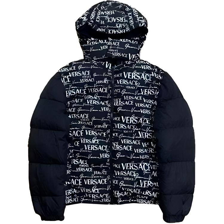 Order VERSACE  Reversible Letter Print Hooded Down Jacket - Black. 1002751-1A02301-5B040