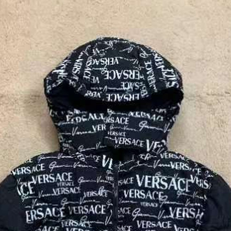 Details for VERSACE  Reversible Letter Print Hooded Down Jacket - Black. 1002751-1A02301-5B040
