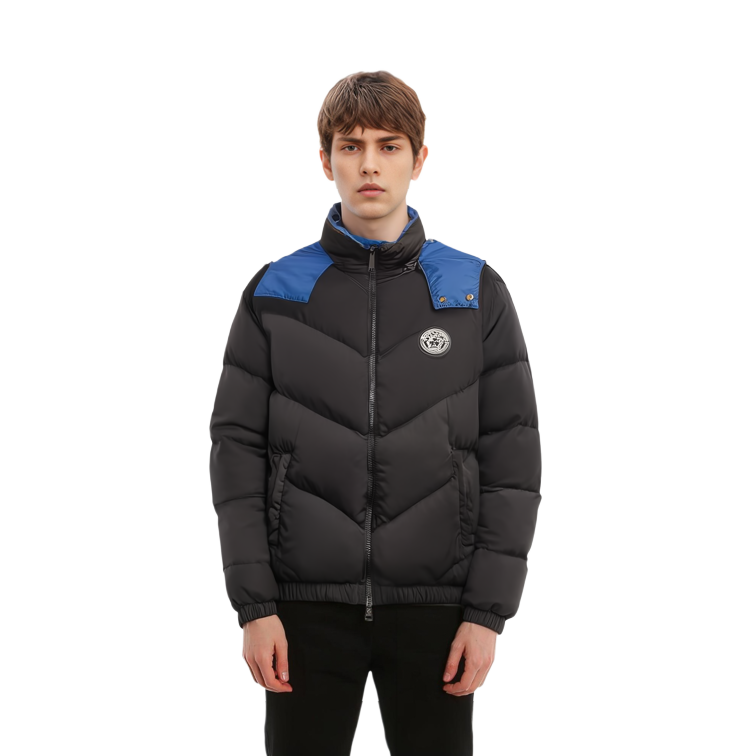 Shop Versace Jaket Down Lengan Panjang Reversible Logo - Hitam 1002750-1A02018-2B010