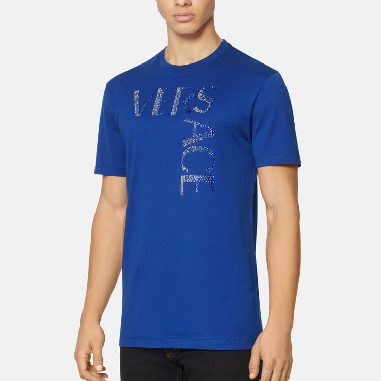 VERSACE  Slim Fit Logo Letter T-Shirt Blue 1001293-1A00928-1U600 圖 4