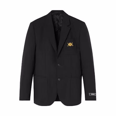 VERSACE Slim Fit Solid Button Long Sleeve Blazer - Black 10106021A074541B000