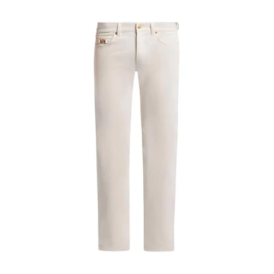VERSACE Slim Straight Beige Jeans with Studded Button Details 1011693-1A03458
