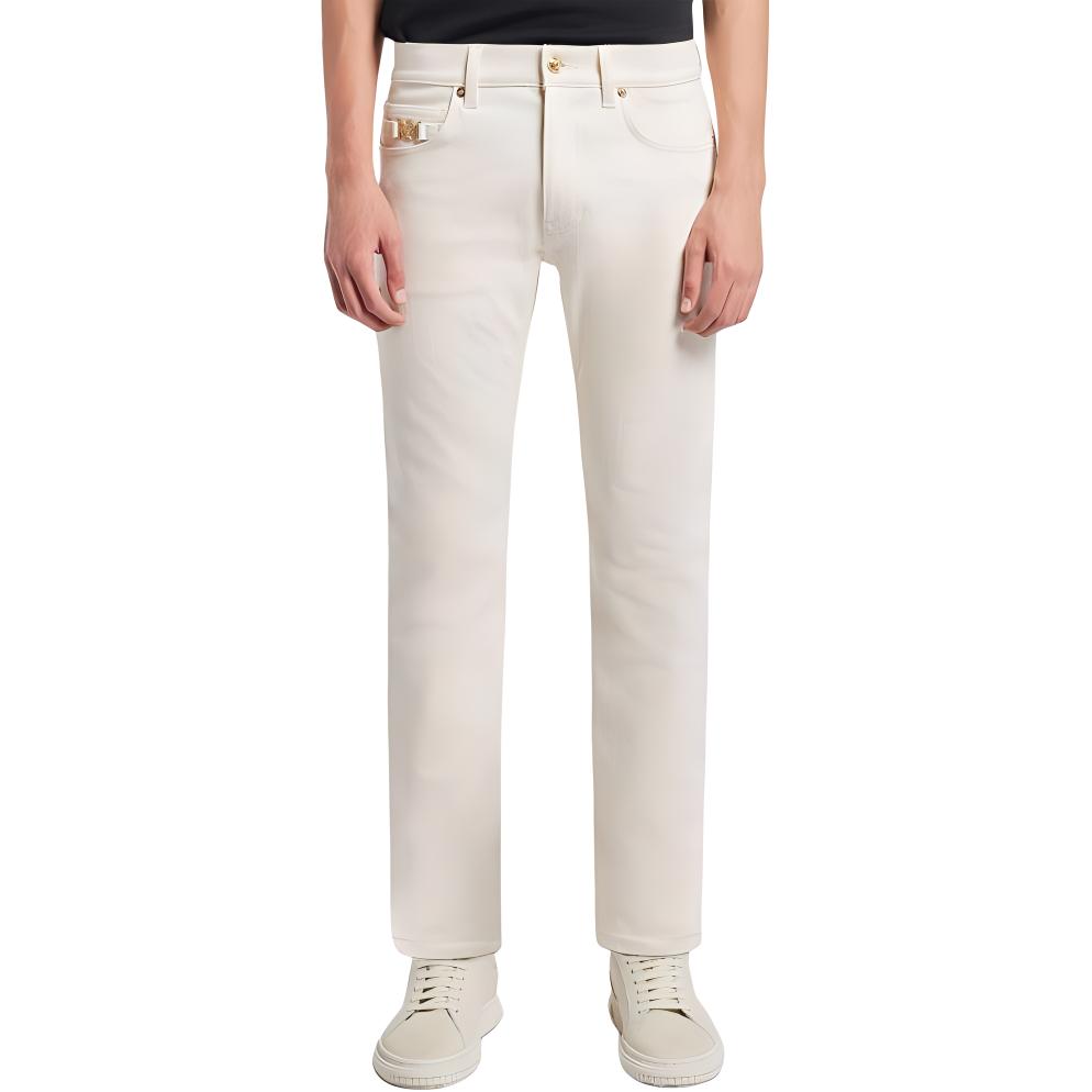 Lookbook VERSACE  Slim Straight Beige Jeans with Studded Button Details 1011693-1A03458