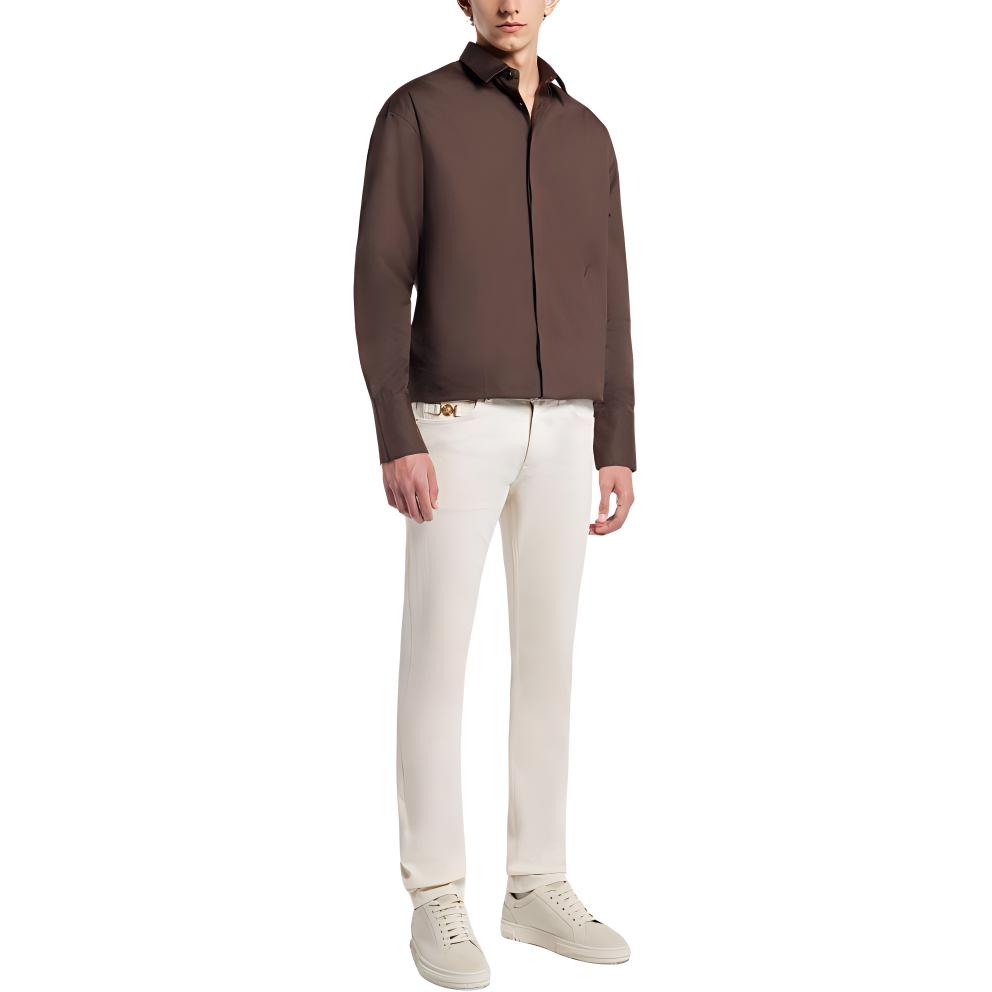 Purchase VERSACE  Slim Straight Beige Jeans with Studded Button Details 1011693-1A03458