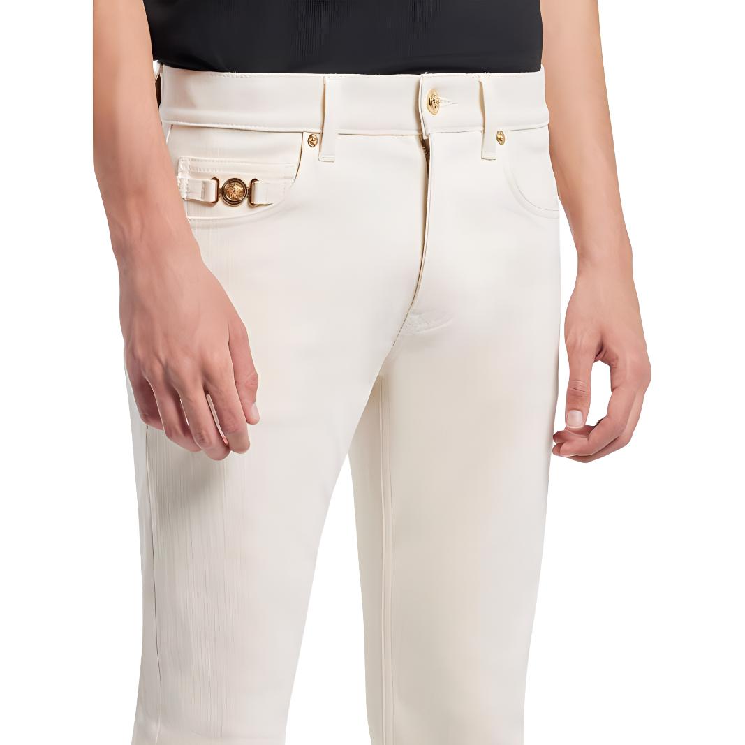 Details for VERSACE  Slim Straight Beige Jeans with Studded Button Details 1011693-1A03458