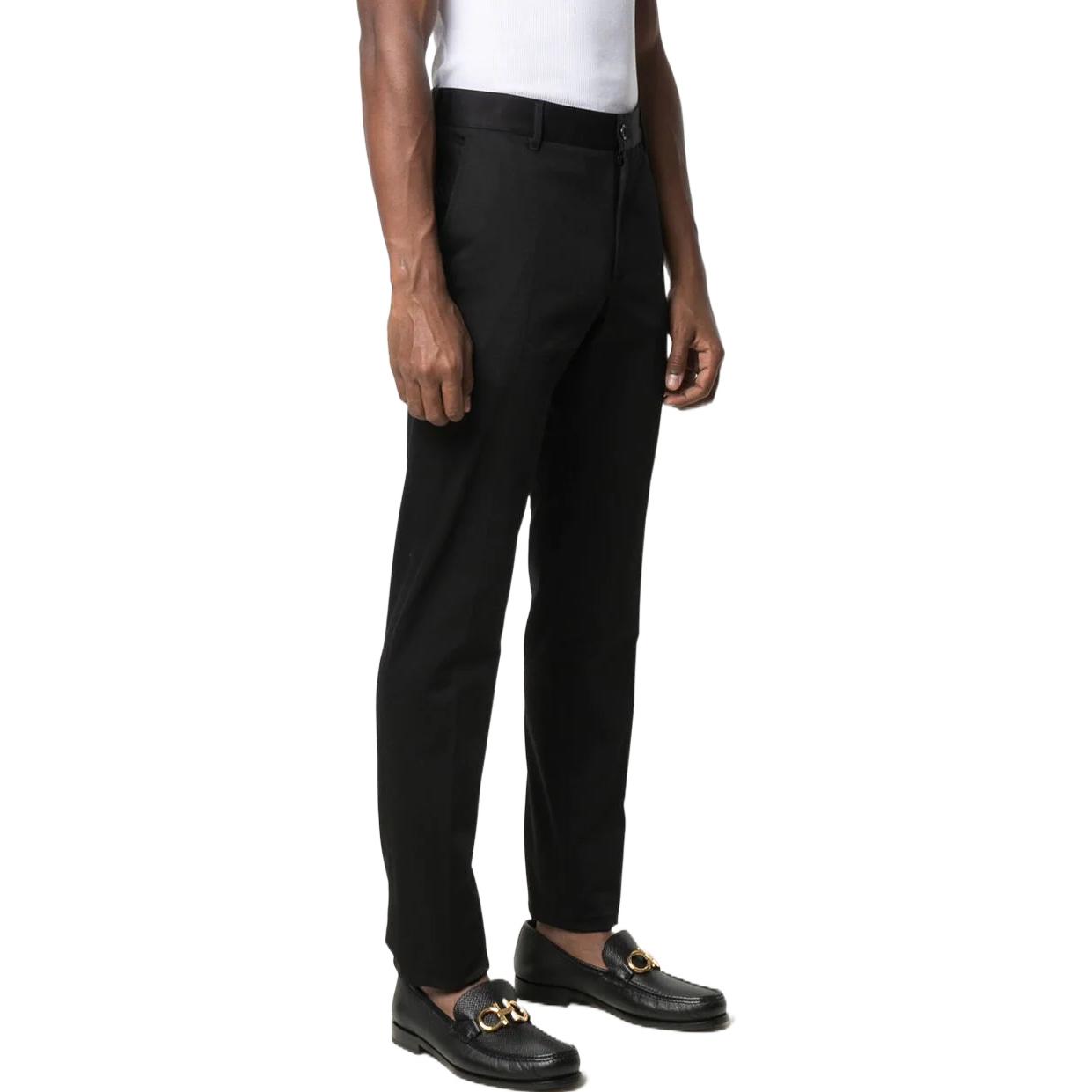 Shop VERSACE  Solid Black Casual Gabardine Trousers. A88701-1F00652-1B000