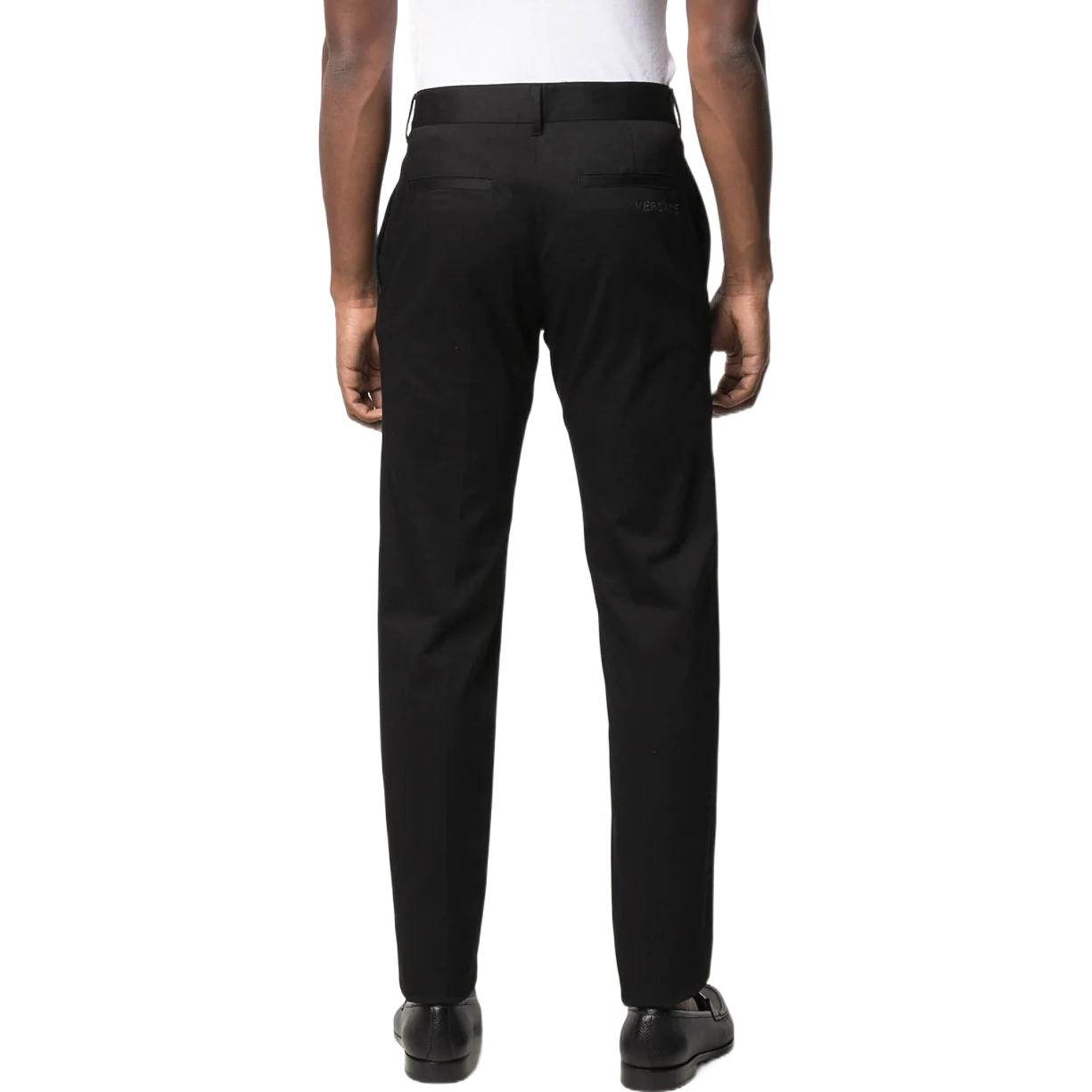 Purchase VERSACE  Solid Black Casual Gabardine Trousers. A88701-1F00652-1B000