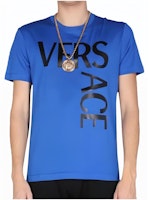 VERSACE Solid Blue Crewneck T-Shirt with Logo Design. 10012881-A009221-U820 VERSACE Solid Blue Crewneck T-Shirt with Logo Design. 10012881-A009221-U820