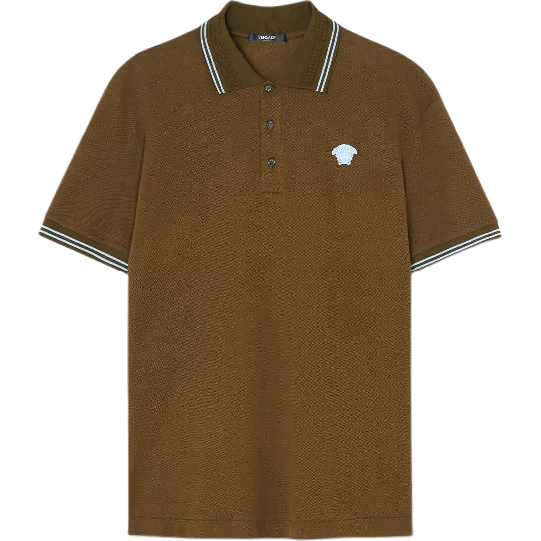 VERSACE  Solid Color Logo Polo Shirt Brown 1013910-1A09860-1GM10