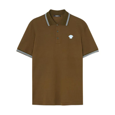 VERSACE Solid Color Logo Polo Shirt Brown 1013910-1A09860-1GM10