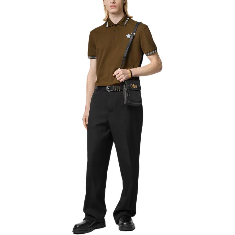 VERSACE  Solid Color Logo Polo Shirt Brown 1013910-1A09860-1GM10 圖 3