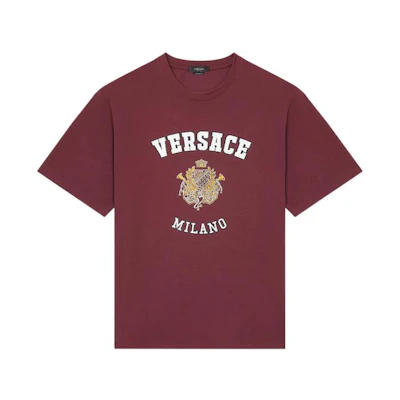 VERSACE Solid Color Logo Print Crew Neck T-Shirt Maroon SS22 1005170-1A03467-1R580