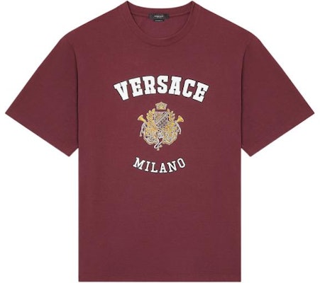 ヴェルサーチ ソリッドカラー ロゴプリント クルーネック Tシャツ マルーン SS22 1005170-1A03467-1R580 Order ヴェルサーチ ソリッドカラー ロゴプリント クルーネック Tシャツ マルーン SS22 1005170-1A03467-1R580