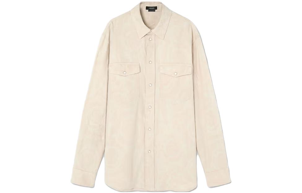 VERSACE  Solid Color Long Sleeve Button-Up Shirt Off-White 1008608-1A07717-2D850