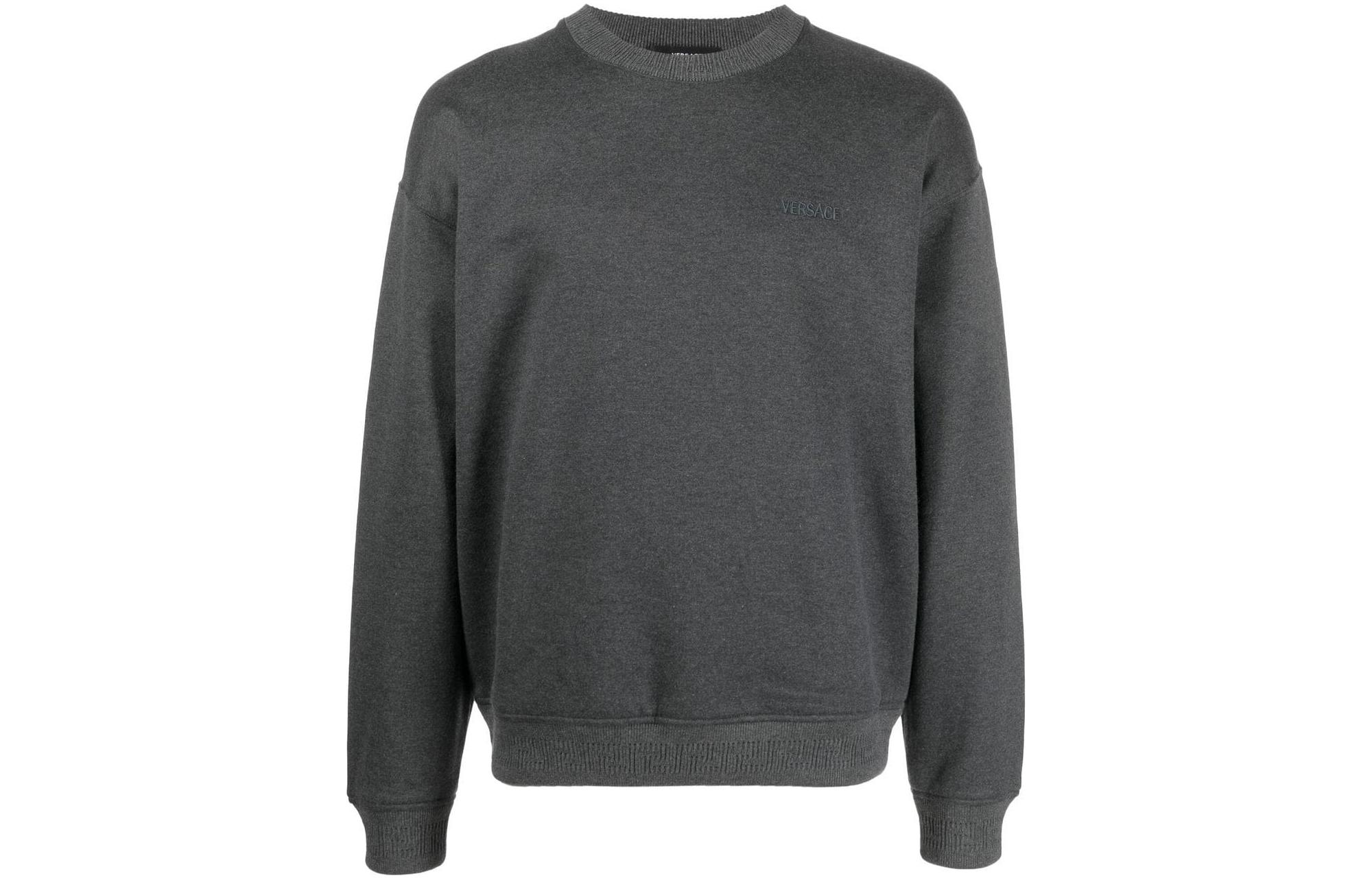 VERSACE  Solid Color Minimalist Crewneck Sweater Grey 1006491-1A04502-1E210