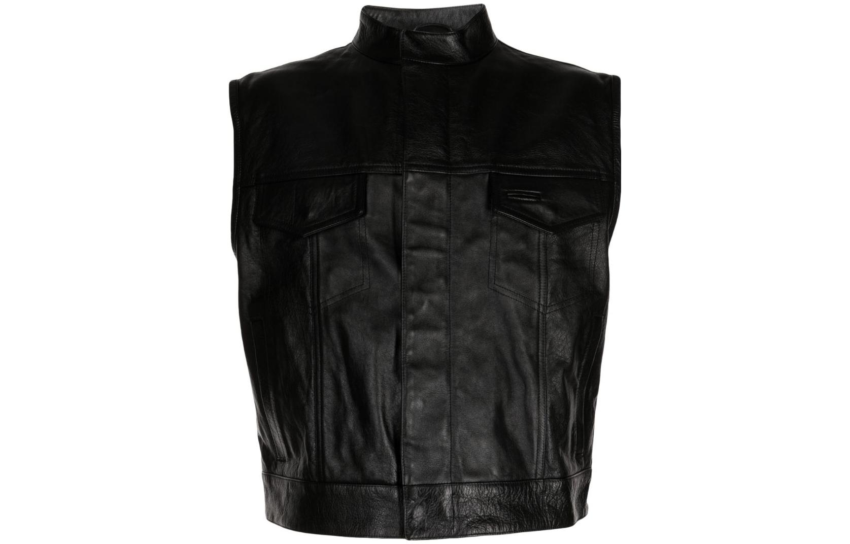 VERSACE  Solid Color Pocket Stand Collar Vest - Black 1011027-1A08757-1B000